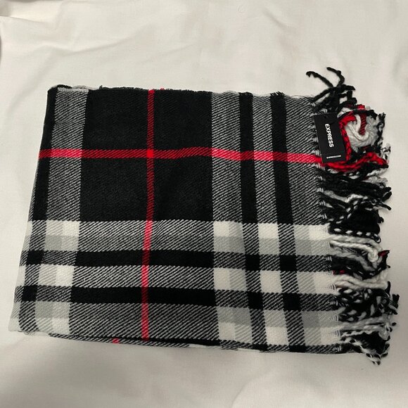 Express Scarf One Size Black Red White Plaid 100% acrylic New with Tags - Picture 1 of 2